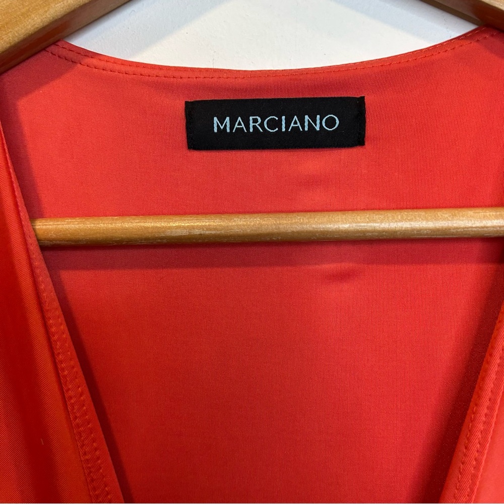 Marciano Plunge Neck Faux Wrap Midi Dress Coral - Picture 5 of 6